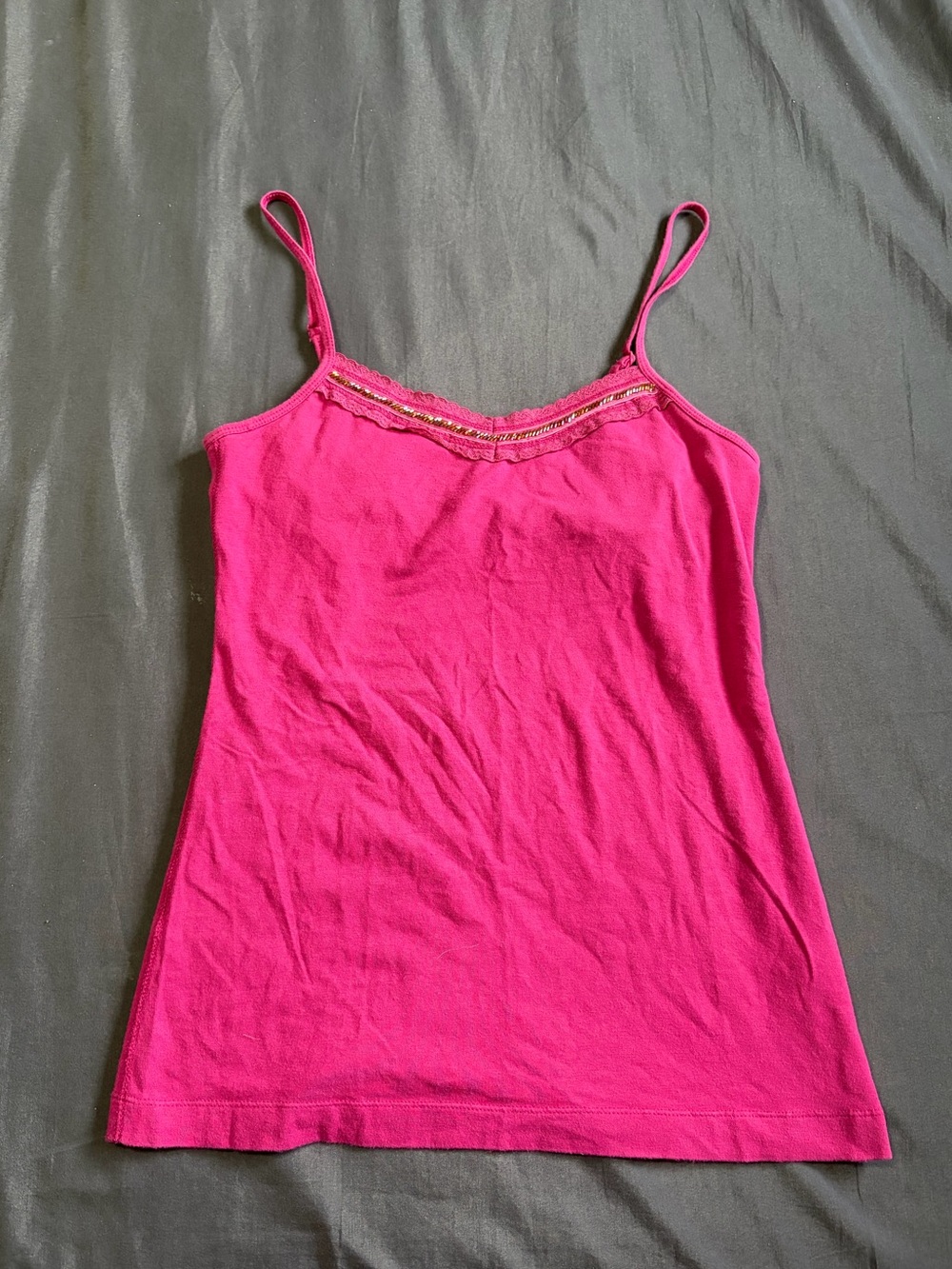 Pink Sonoma cami top with lace trim and beaded details. Size S.